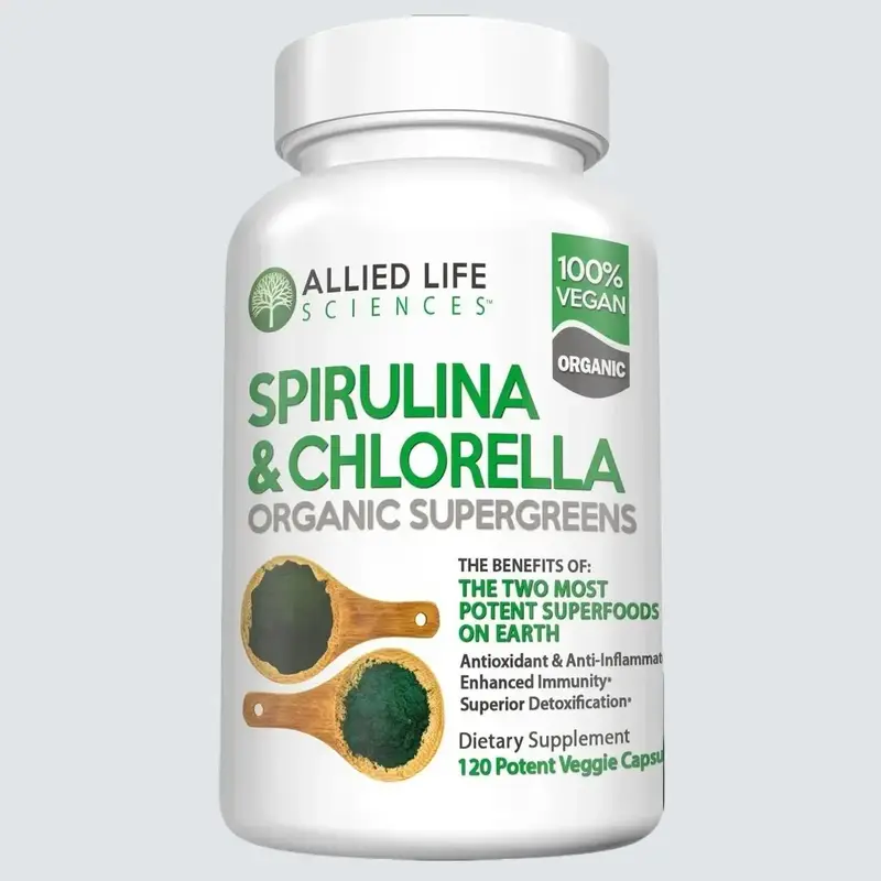 Allied Life Spirulina & Chlorella | Organic Chlorophyll Vegan Protein Powder Green Superfood 120 Capsules Dietary Supplement ...