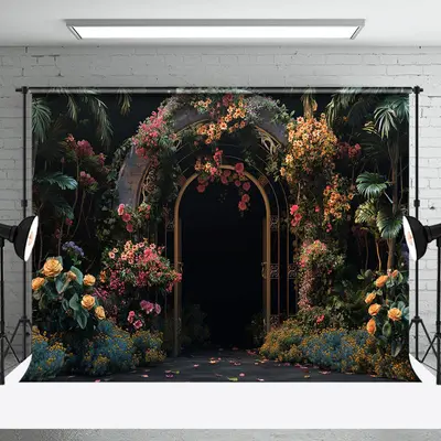 Retro Arch Floral Plants Backdrop For Photography