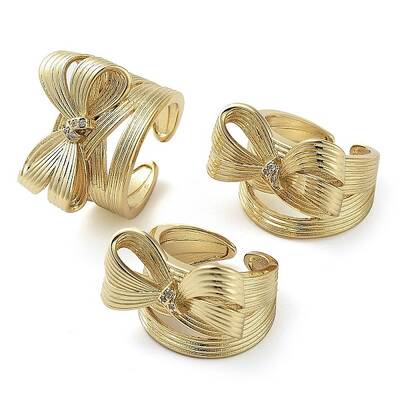 Brass Micro Pave Cubic Zirconia Open Cuff Ring