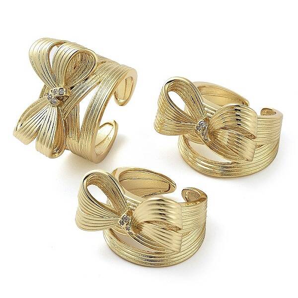 Brass Micro Pave Cubic Zirconia Open Cuff Ring