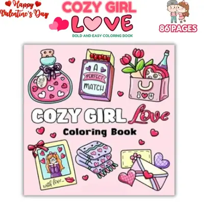 Halloween Fall Gift LOVE Cozy Girl Love Coloring Book – Simple Valentine's Day Designs for Adults & Teens, Cute Romance Ill...