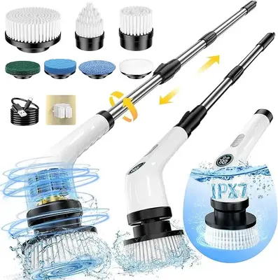 7 Heads Electric Spin Scrubber Cordless Bath Tub Power Scrubber with Handle Household Appliances