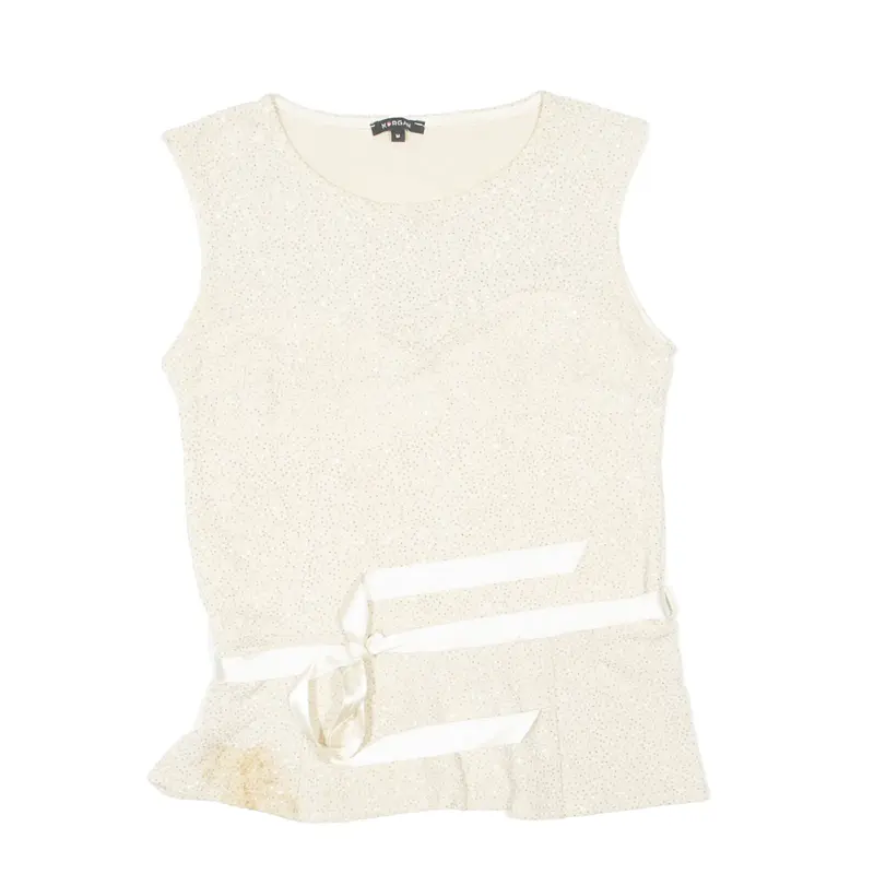 MORGAN Bow Tie Sparkly Beige Basic Top M