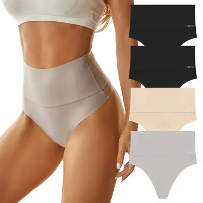 FINETOO 4pcs Women High Waisted Comfortable Seamless Underwear Fit Minimalist Bridal Panties Basic T-back Panties S-XL Wome...
