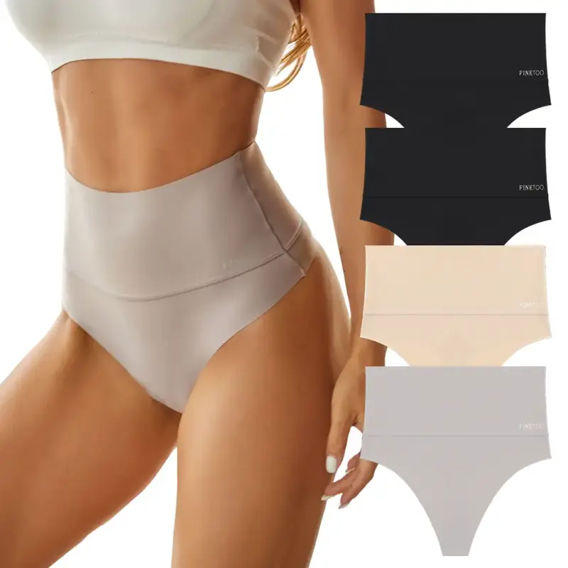 FINETOO 4pcs Women High Waisted Comfortable Seamless Underwear Fit Minimalist Bridal Panties Basic T-back Panties S-XL   Wome...