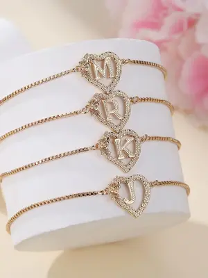 Women's Elegant Heart Design Initial Letter Charm Bracelet, Exquisite Trendy Bracelet, Fashionable Jewelry for Women & Girls ...