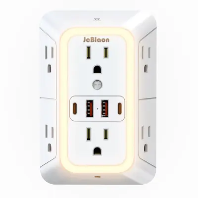 Multi Plug Outlet Surge Protector, 6 Outlet Extender with 4 USB Ports & Night Light, 3-sided Power Strip with Adapter Spaced ...