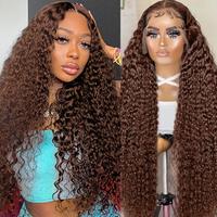 Chocolate Brown Deep Wave Wigs Bling Hair Human Hair 13x4 13x6 Hd Lace Frontal Wig Colored Water Wave Lace Front Wig for Wome...