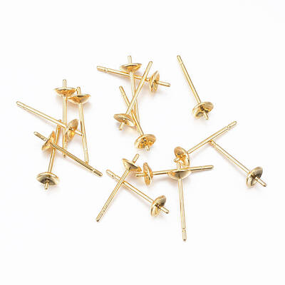 304 Stainless Steel Post Stud Earring Settings For Half Drilled Bead