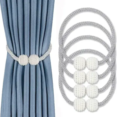 Magnetic Curtain Buckle, 4 Counts/set Fall Creative Large Pearl Design Curtain Tieback, Home Organizer for Living Room Bedroo...