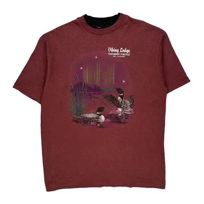 Viking Lodge Cranberry Portage Single Stitch Graphic T-Shirt - Large Burgundy Cotton
