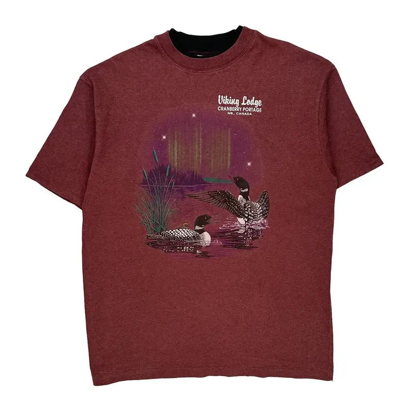 Viking Lodge Cranberry Portage Single Stitch Graphic T-Shirt - Large Burgundy Cotton