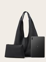 Women's Minimalist Casual Plain Tote Bag, Everyday Bags,  Fashionable Pu Leather Large Volume Shoulder Bag with Makeup Storag...