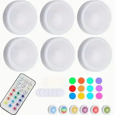 LED Round Light, Battery Powered Cordless Hockey Night Light with Remote Control for Hallway, Bathroom, Bedroom (Battern No...