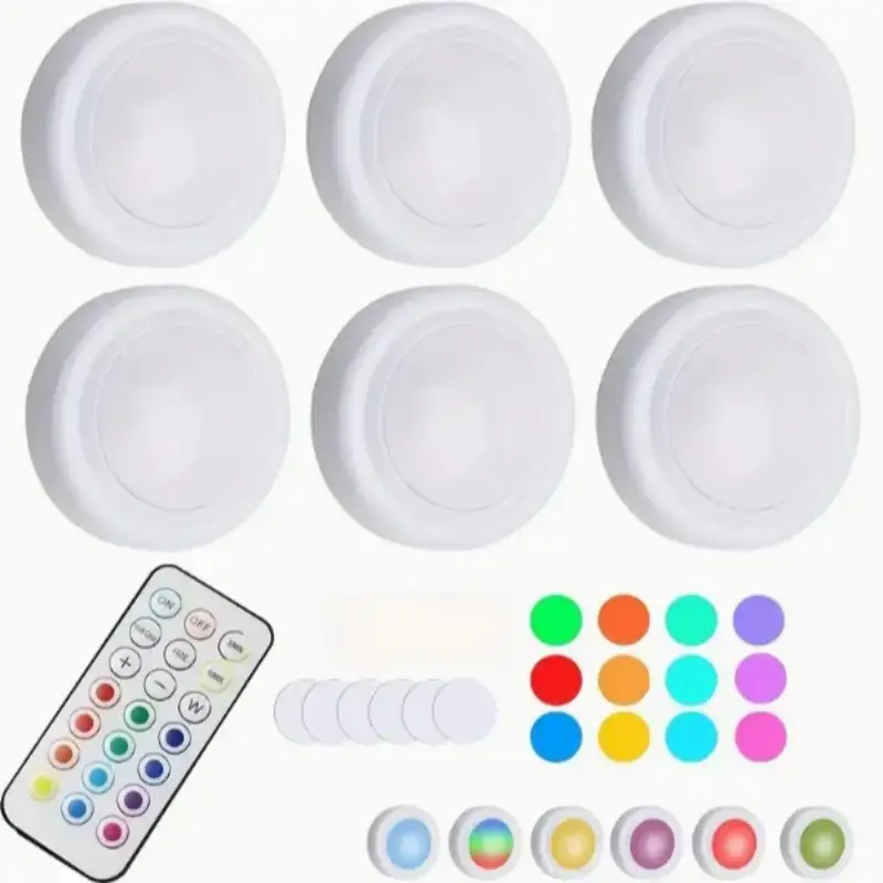 LED Round Light, Battery Powered Cordless Hockey Night Light with Remote Control for Hallway, Bathroom, Bedroom (Battern No...