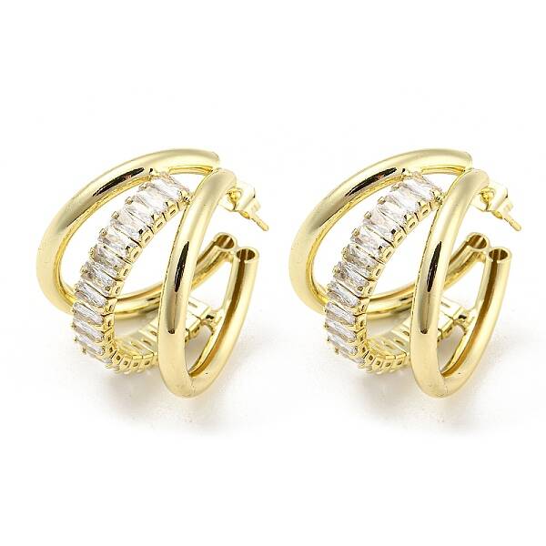 Brass Micro Pave Cubic Zirconia Stud Earrings