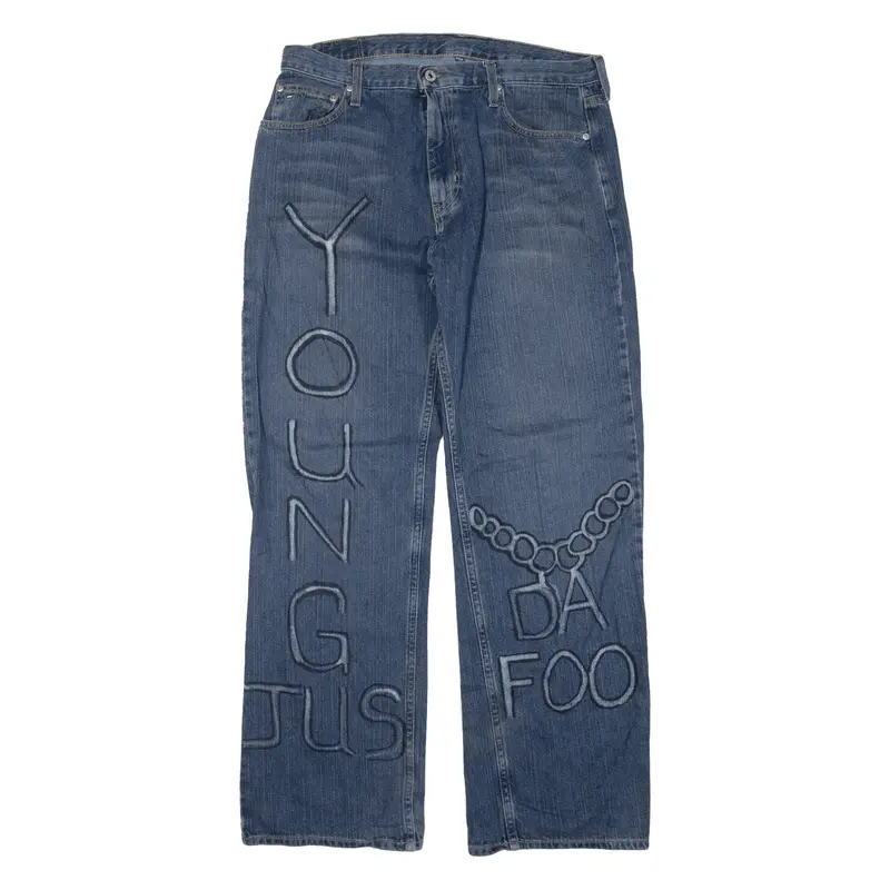 TOMMY HILFIGER Customised Jeans Blue Denim Loose Straight Mens W32 L32