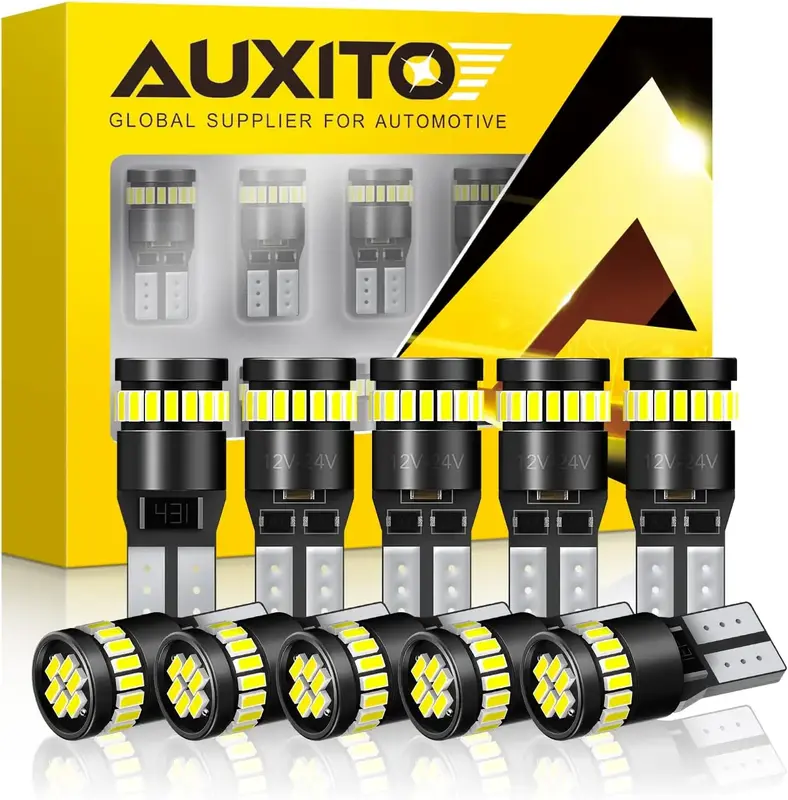 AUXITO 194 LED Light Bulb 6000K White 168 2825 W5W T10 Wedge 24-SMD 3014 Chipsets LED Replacement Light Kit Error Free for Ca...