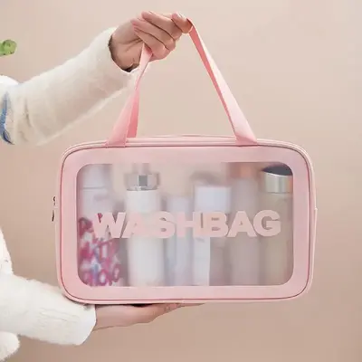 1 Piece Portable Makeup Bag, Large Capacity Travel Cosmetic Storage Bag, PVC Waterproof Toiletry Bag