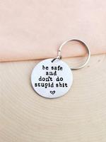 Fashion Letter Pattern Slogan Keychain for Men & Women, Round Shaped Stainless Steel Keychain for Daily Bag Use, Trendy All-m...