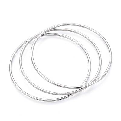 3Pcs 304 Stainless Steel Plain Bangles Set For Women