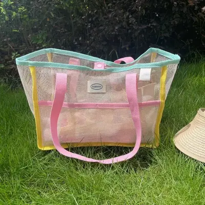 Mesh Beach Bag, 1 Count Large Capacity Travel Toiletry Bag, Waterproof Swimming Bag, Beach Bag for Travel, Swimming, Outdoor,...