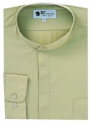 Oriental Mao Chines Style No Collar Men's Dress Preacher Round Style Shirt With Mandarin Collar Tan,Red Collarless Dress Shir...