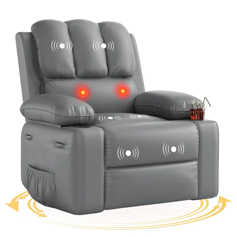 Garvee Oversized Recliner Chair with Heat and Massage, 360° Swivel, Manual Rocking, PU Leather, Cup Holder, for Living Rooms...