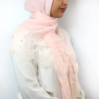 Lace & Pearl Cotton Viscose Hijab - Sugar Candy