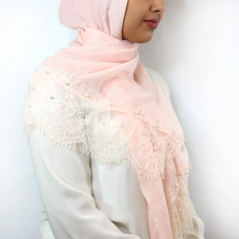 Lace & Pearl Cotton Viscose Hijab - Sugar Candy