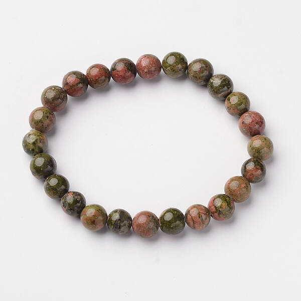 Natural Unakite Round Bead Stretch Bracelets