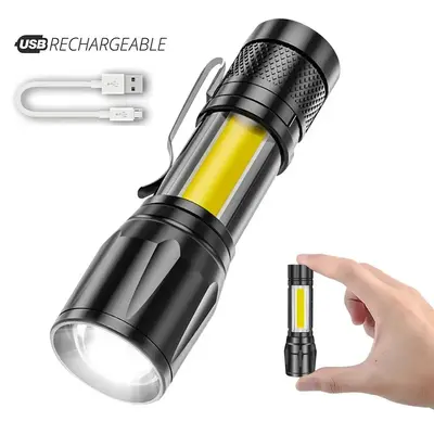 Mini Rechargeable LED Flashlight with USB Charging Cable, Portable Multifunctional Handheld Flashlight, Waterproof Zoomable P...