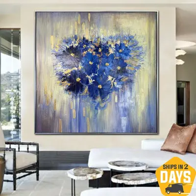 Original Flower Bouquet Oil Paintings Romantic Colorful Heart Abstract Wall Art Decor for Home | FLOWER HEART 40"x40&quo...