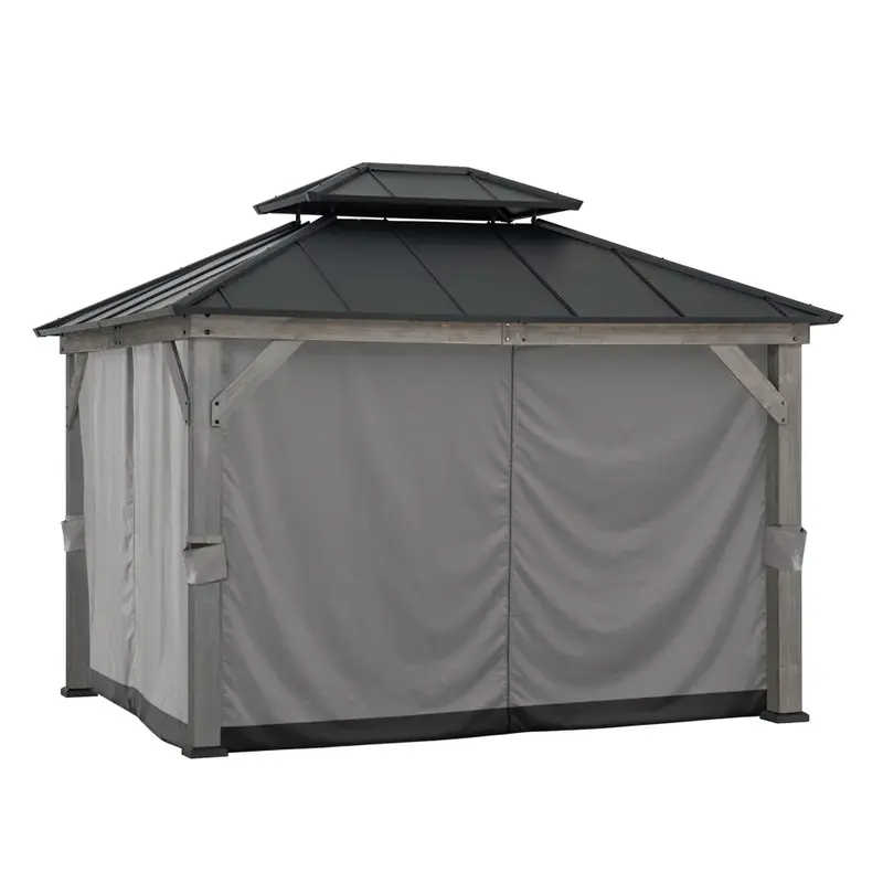 SUNJOY Outdoor Gazebo Privacy Curtains for 10 ft. × 12 ft. Wooden Gazebo - Gray