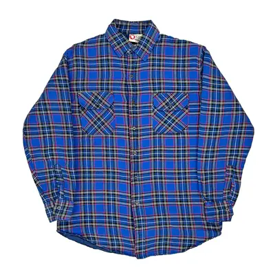 Checked Sports Afield Tall Flannel Shirt - Large Blue Cotton