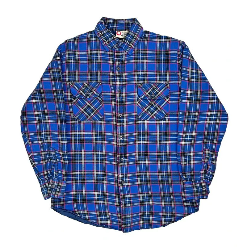 Checked Sports Afield Tall Flannel Shirt - Large Blue Cotton