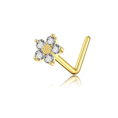 14K Gold Cubic Zirconia Daisy Nose Ring