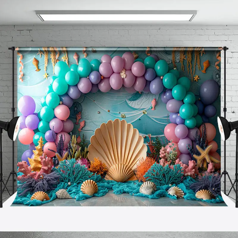 Undersea Plants Arch Balloons Cake Smash Backdrop