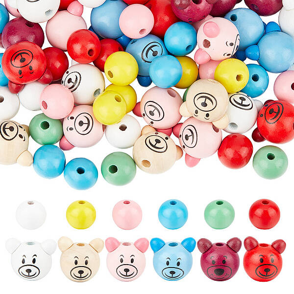 120pcs 12 Styles Natural Wooden European Beads
