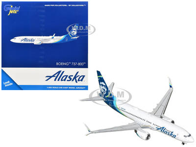 Boeing 737-800 Commercial Aircraft Alaska Airlines (N517AS) White with Blue Tail 1/400 Diecast Model Airplane by GeminiJets
