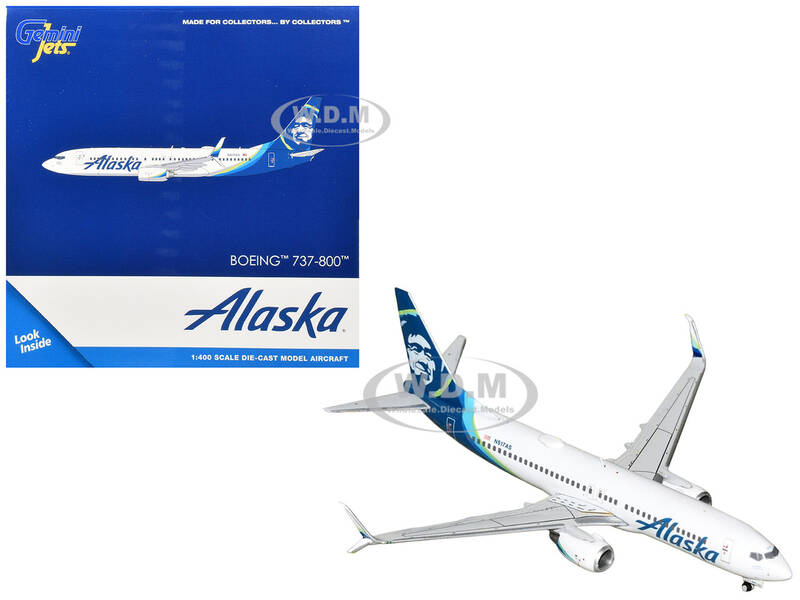 Boeing 737-800 Commercial Aircraft Alaska Airlines (N517AS) White with Blue Tail 1/400 Diecast Model Airplane by GeminiJets