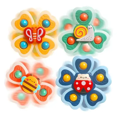 Suction Cup Spinner Toy, 1 Set Cartoon Insect & Flower Design Spinning Toy, Sensory Early Learning Bathtub Toy, Dining Chairs...