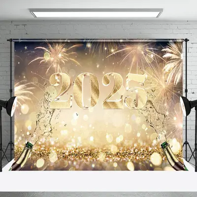 Champagne Gold Blurred Vibe Happy New Year Holiday Backdrop