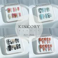 [ Kincory Beauty ] P21 - P40 Handmade Press on Nails Coffin Almond bubble bath luxury Creative design Medium Hand drawn False...