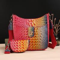 Elegant women's crossbody bag, stylish colorful crocodile print crossbody bag, wide strap detachable two-piece women's bag, s...