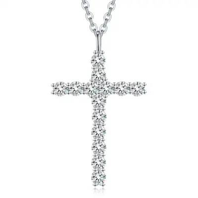 【231】Cross Synthetic Moissanite Necklace – Fashionable Elegant Jewelry for Women, Ideal Birthday/Valentine’s Day/Anni...