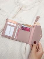 Women's Solid Color PU Leather Card Holder, with Tassel Decor, Fashionable Coin Purse, Casual Versatile Short Wallet for Dail...