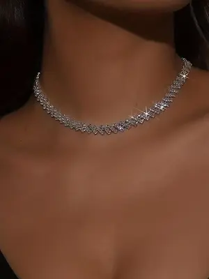 Rhinestone Decorated Necklace for Women & Girls, Fashion Jewelry for Party, Daily Clothing Decor, Trendy All-match & Exquisit...