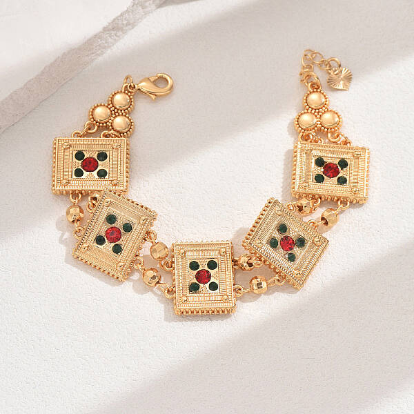 Vintage Brass Glass Hollow Link Bracelets for Women