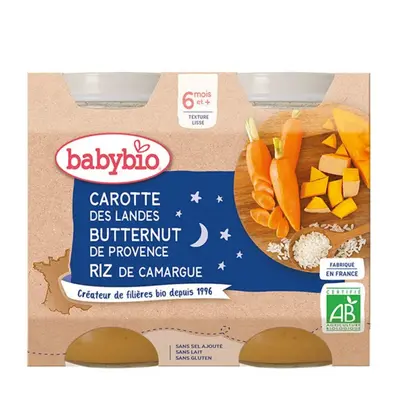 Babybio Dinner Pots - 6 months and more - Carrot, Butternut, Rice - ORGANIC 2x200 g